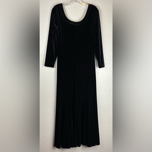 JR Nites Petites By Caliendo Beaded Velvet Long Sleeve Maxi USA 8P Black 1287 - Picture 4 of 8